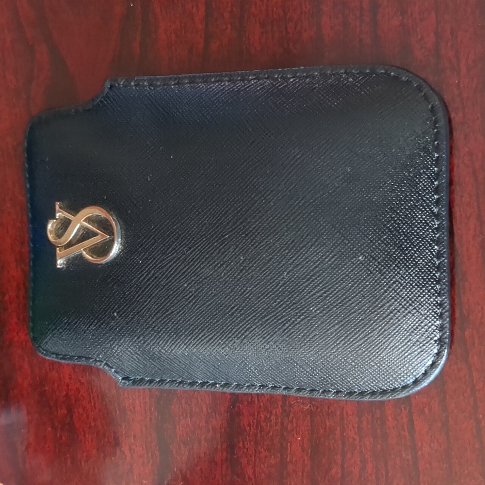 Victoria's Secret Black Leather Card Holder with Gold Text
